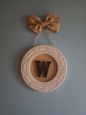 Monogram W 10" Round Wall Hanging Burlap Bow Rustic Farmhouse Initial Decor